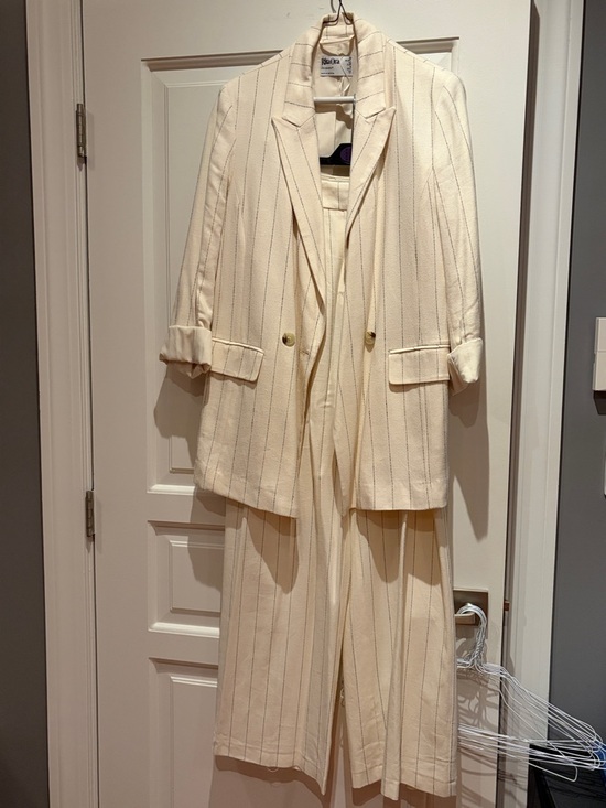 Primark Pants - Primark Cream Pinstripe Wide-Leg Suit Set